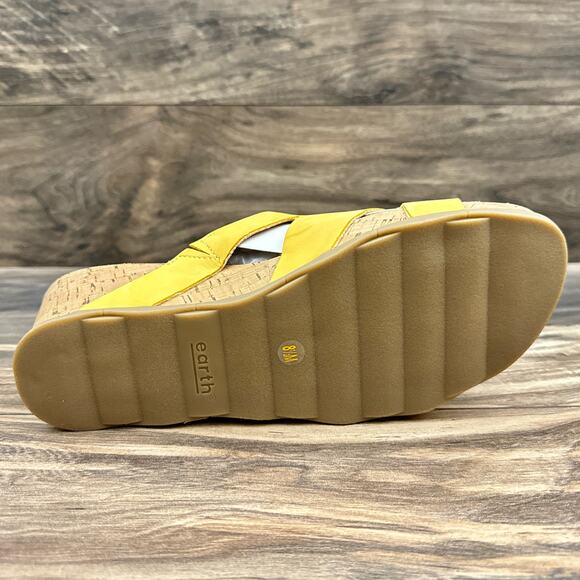 NIB Earth Willow 8.5M Yellow Leather Slip On Cork Platform Wedge Slide Sandal - Picture 8 of 10
